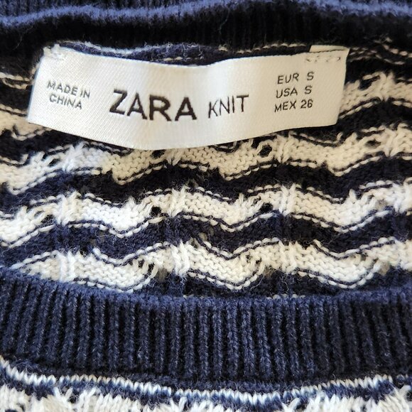 Zara striped knitted/chrochet ruffle sleeve  cotton top/blouse/sweater Sz S - Picture 7 of 8